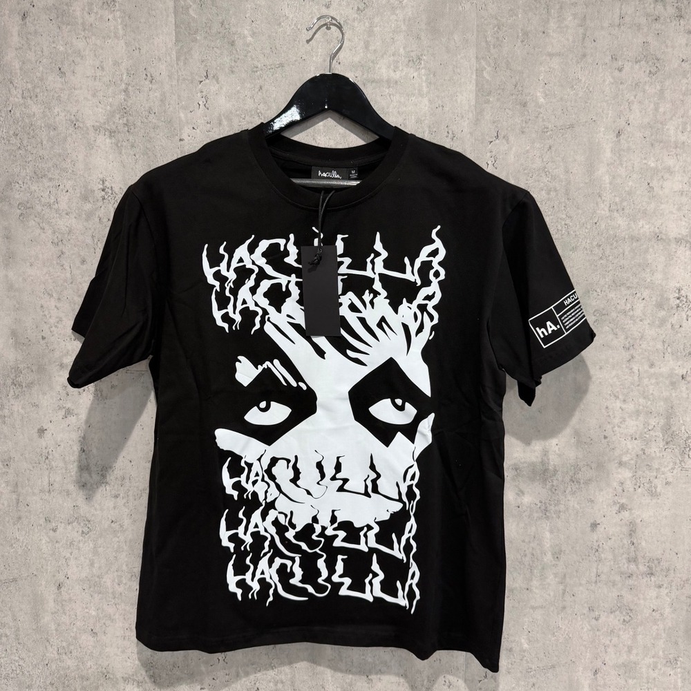 Haculla Mens Black Graphic Streetwear T-Shirt White Face Print Size M NEW